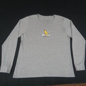 LIFE IS GOOD SHINE ON RED-NOSED DOG SNOW GRAY LARGE LONG SLEEVE WOMENS SHIRT L36
